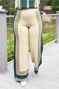 Knit Multi Border Stripe Wide Leg Pants