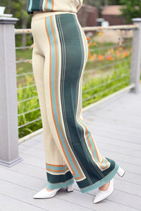 Knit Multi Border Stripe Wide Leg Pants