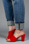 Allea Block Heeled Mules - Red