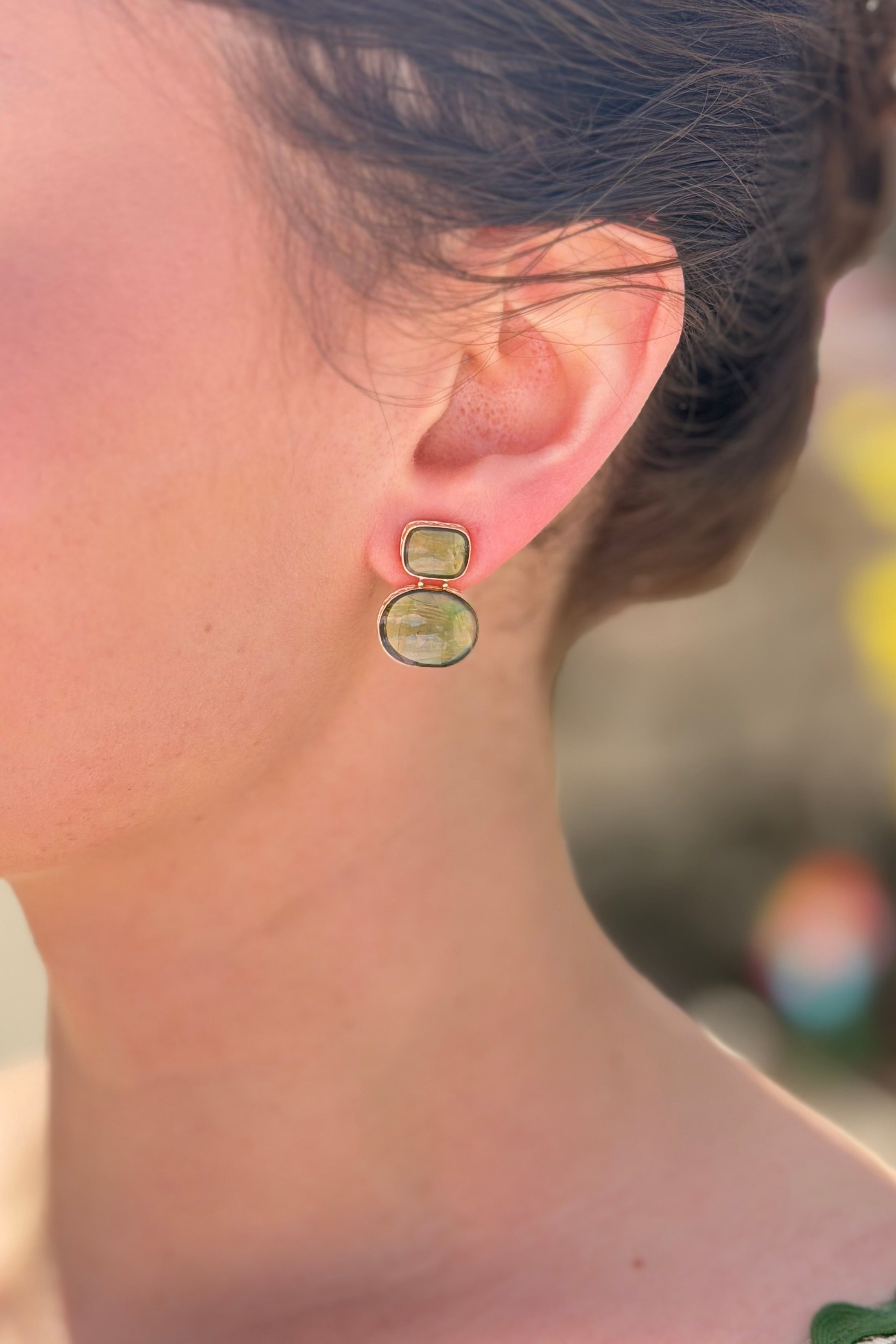 Natural Shell Iridescent Geometric Drop Earrings