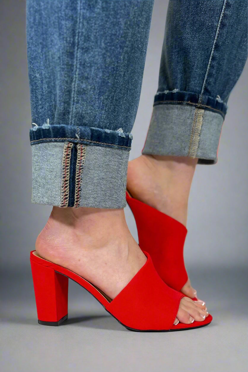 Allea Block Heeled Mules - Red