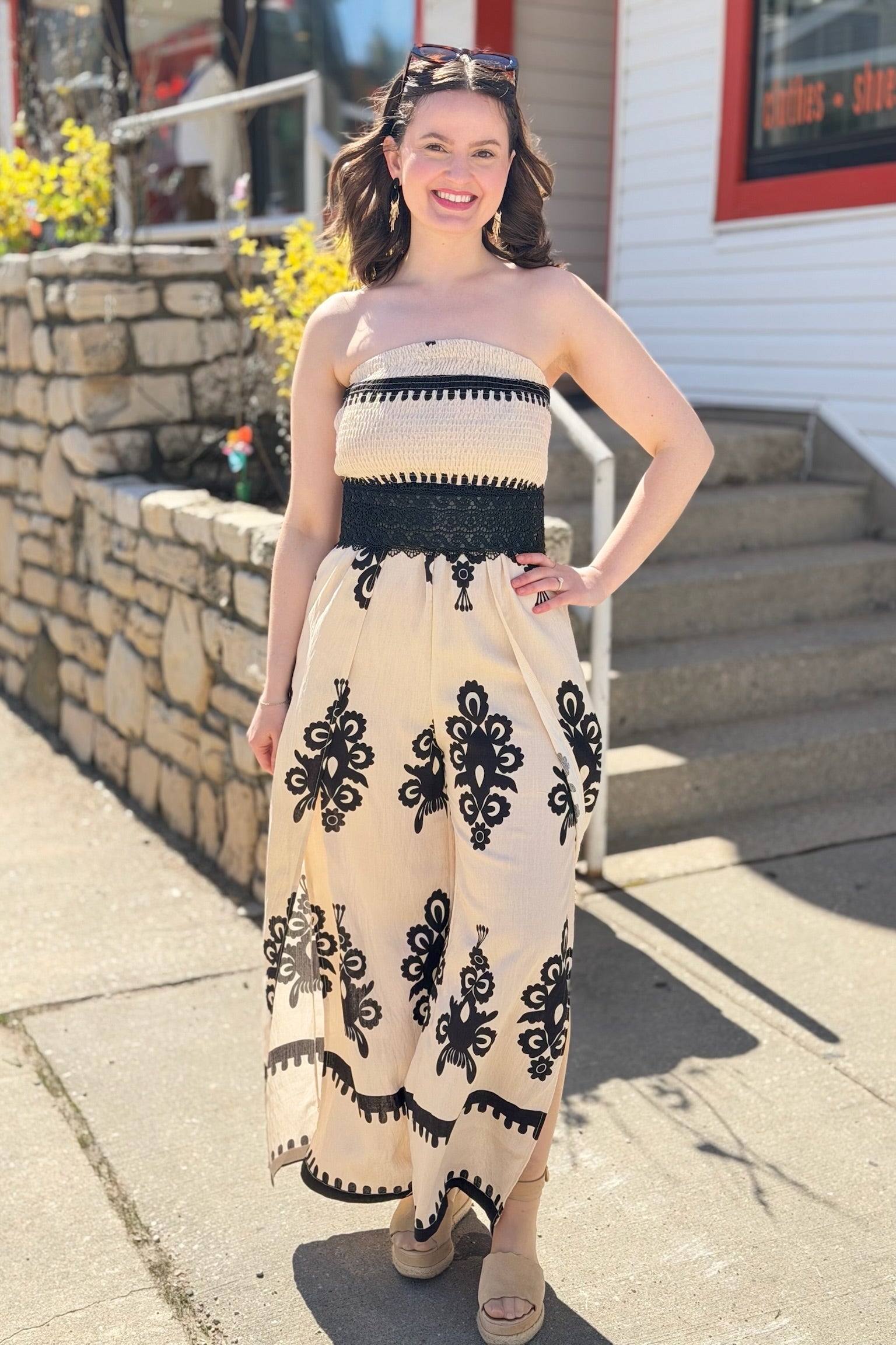 Smocked Strapless Jumpsuit