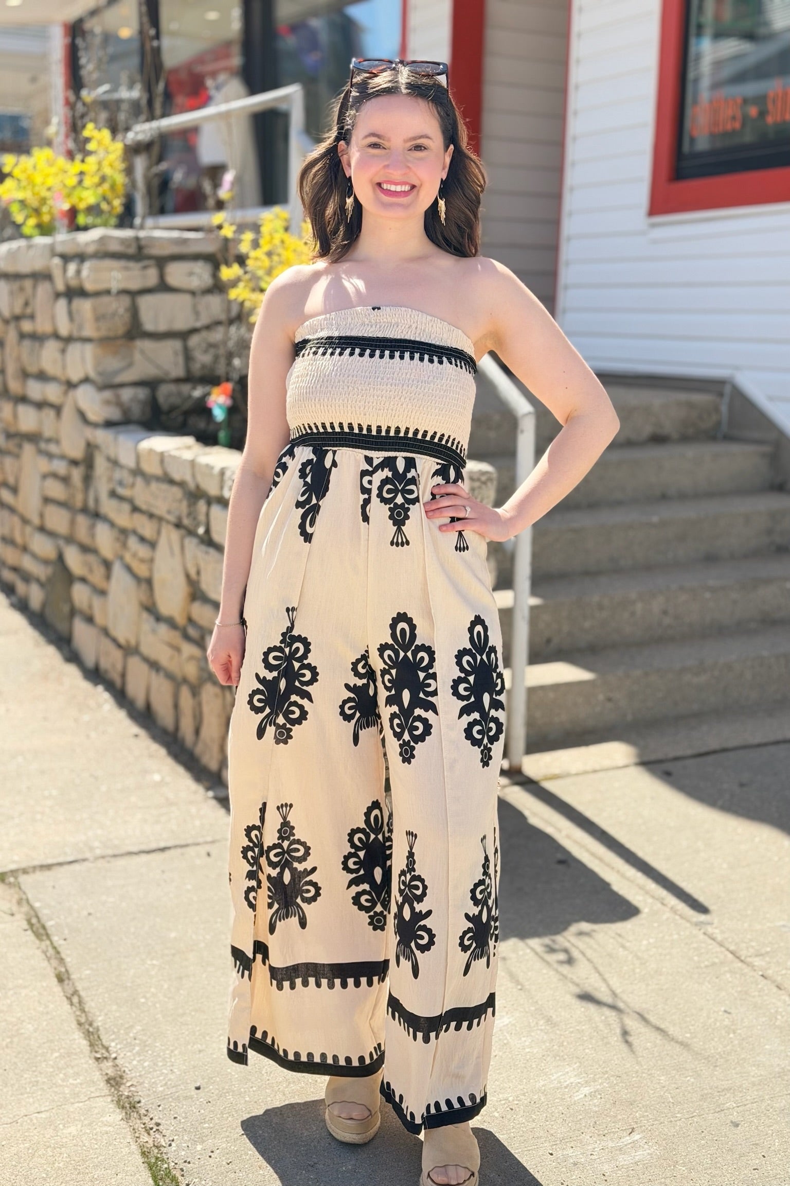 Smocked Strapless Jumpsuit
