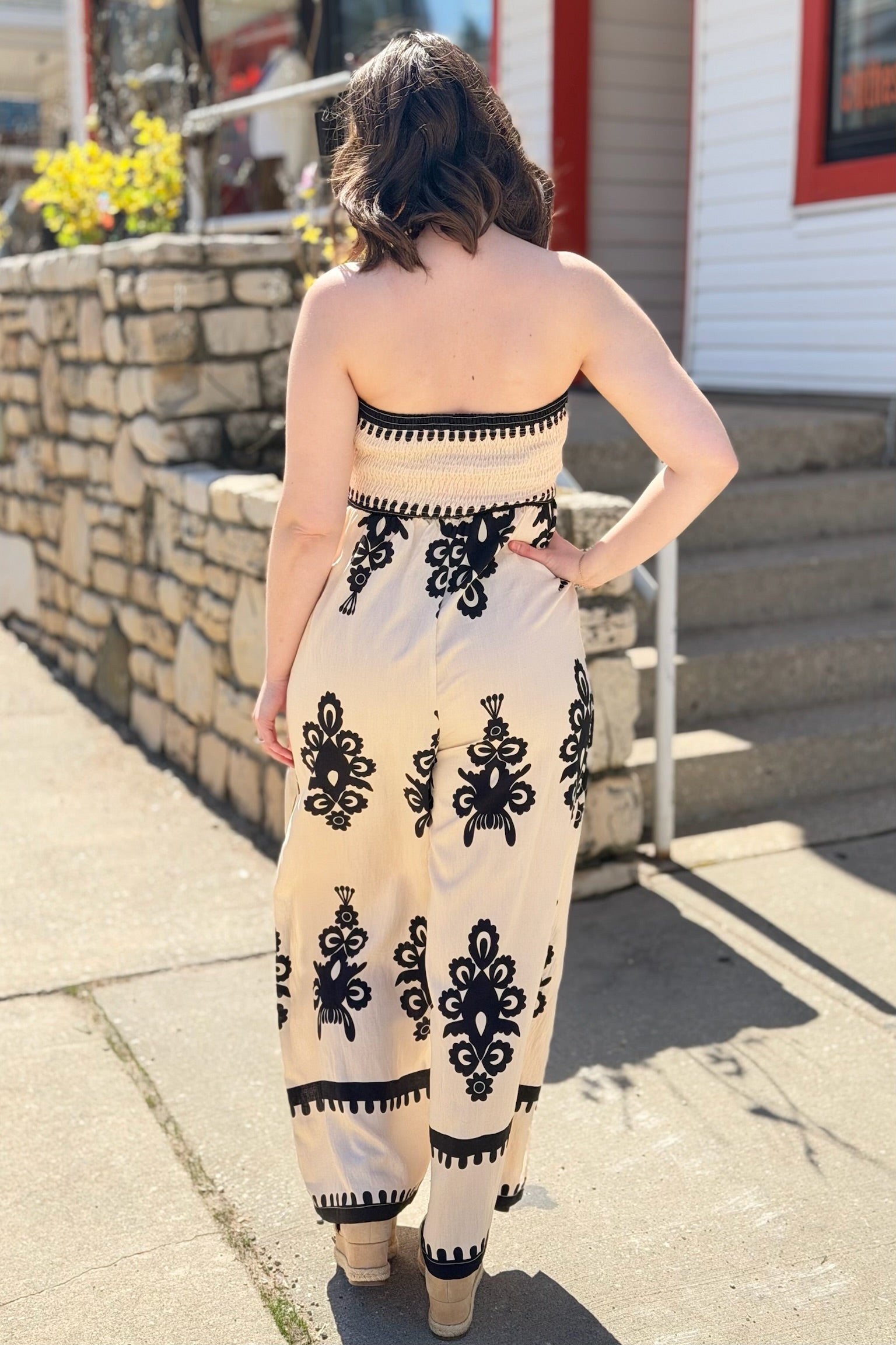 Smocked Strapless Jumpsuit
