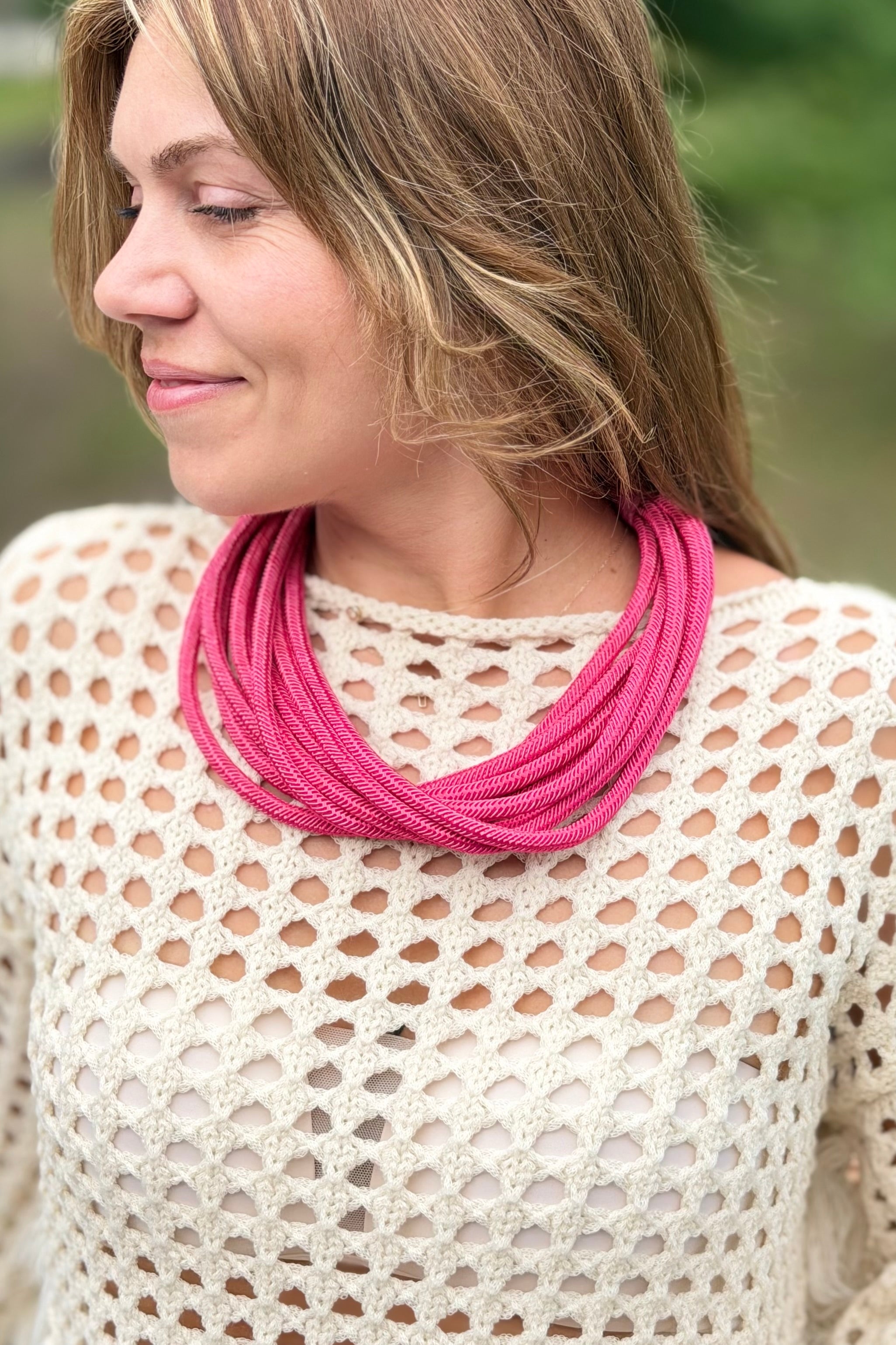 Multi Strand Rope Necklace – Fuchsia