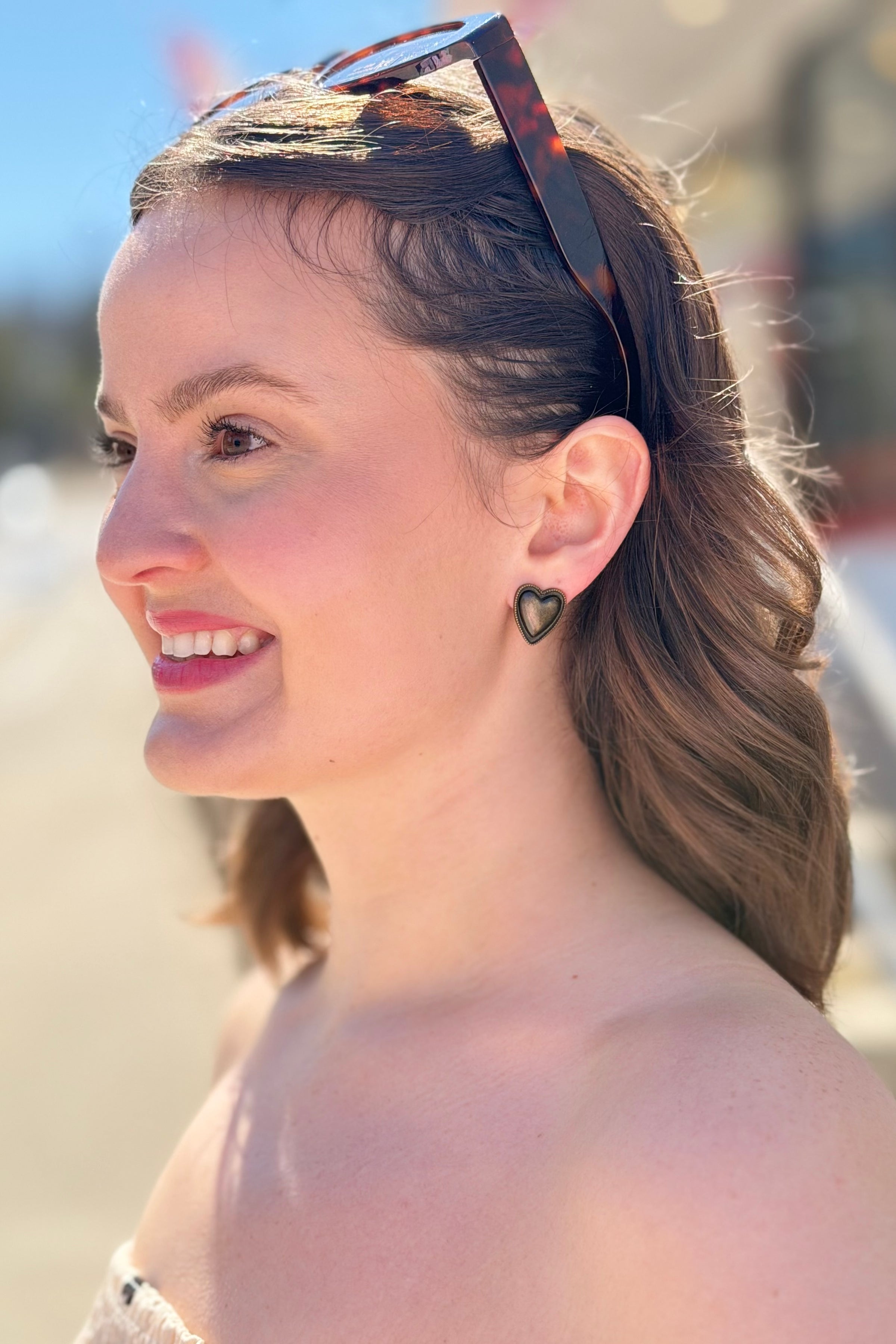 Bronze Heart Stud Earrings