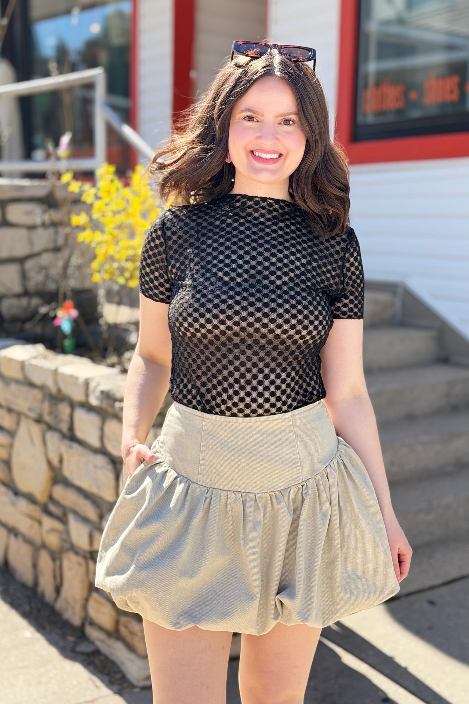 Short Sleeve Dot Top - Black