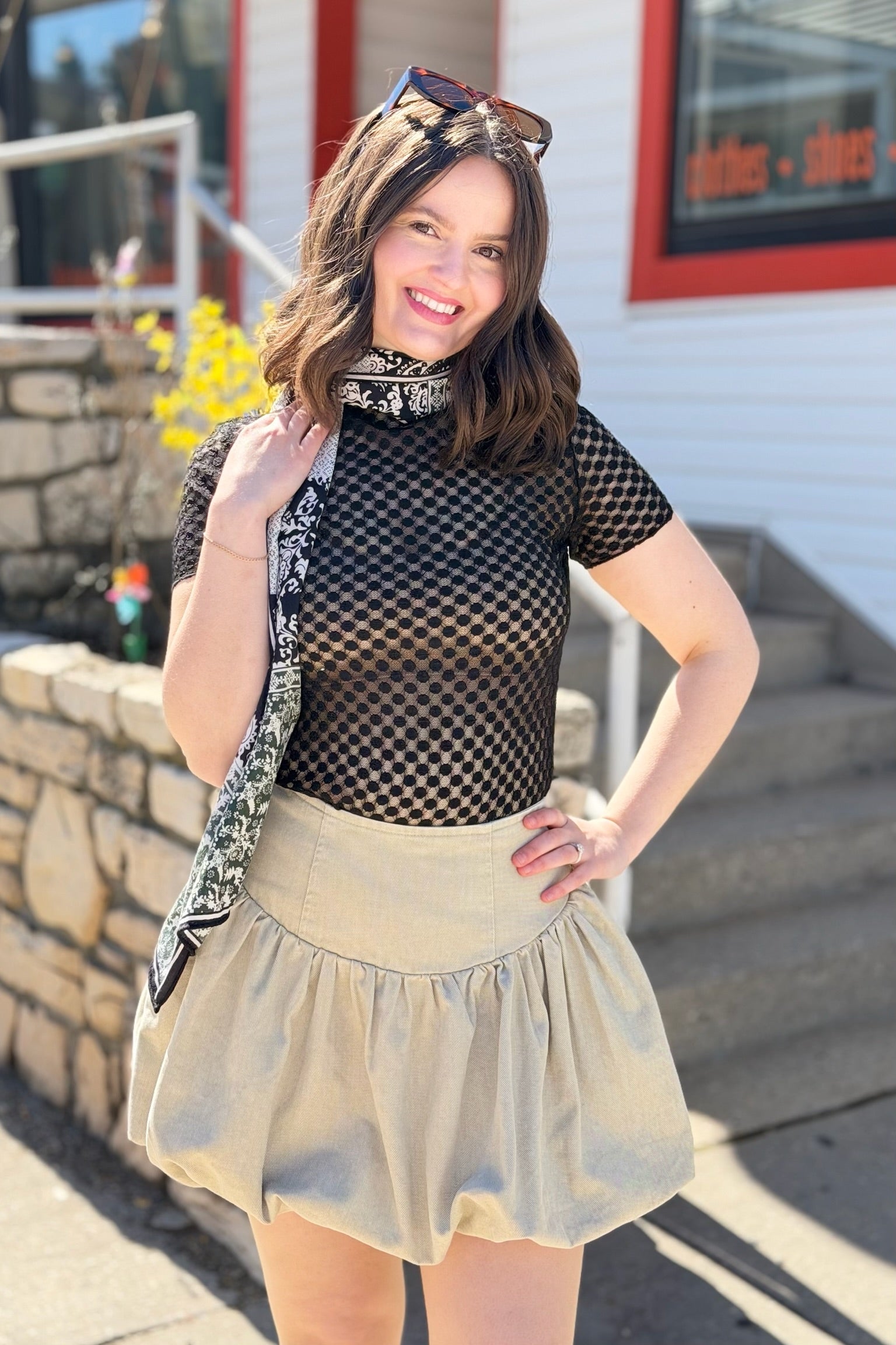 Short Sleeve Dot Top - Black