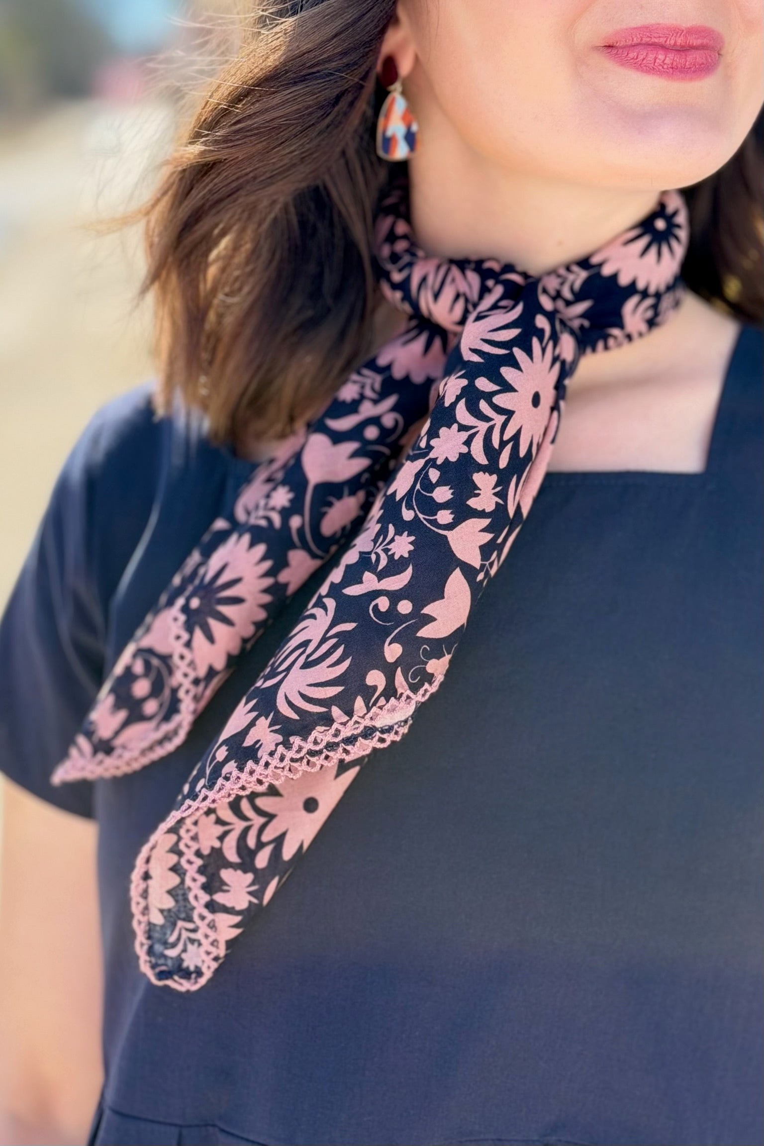Cotton Square Scarf - Navy