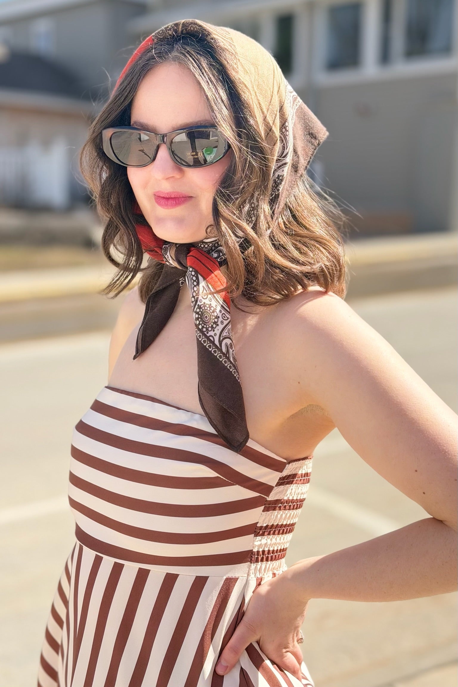 Classic Stripe Fit & Flare Bandeau Dress