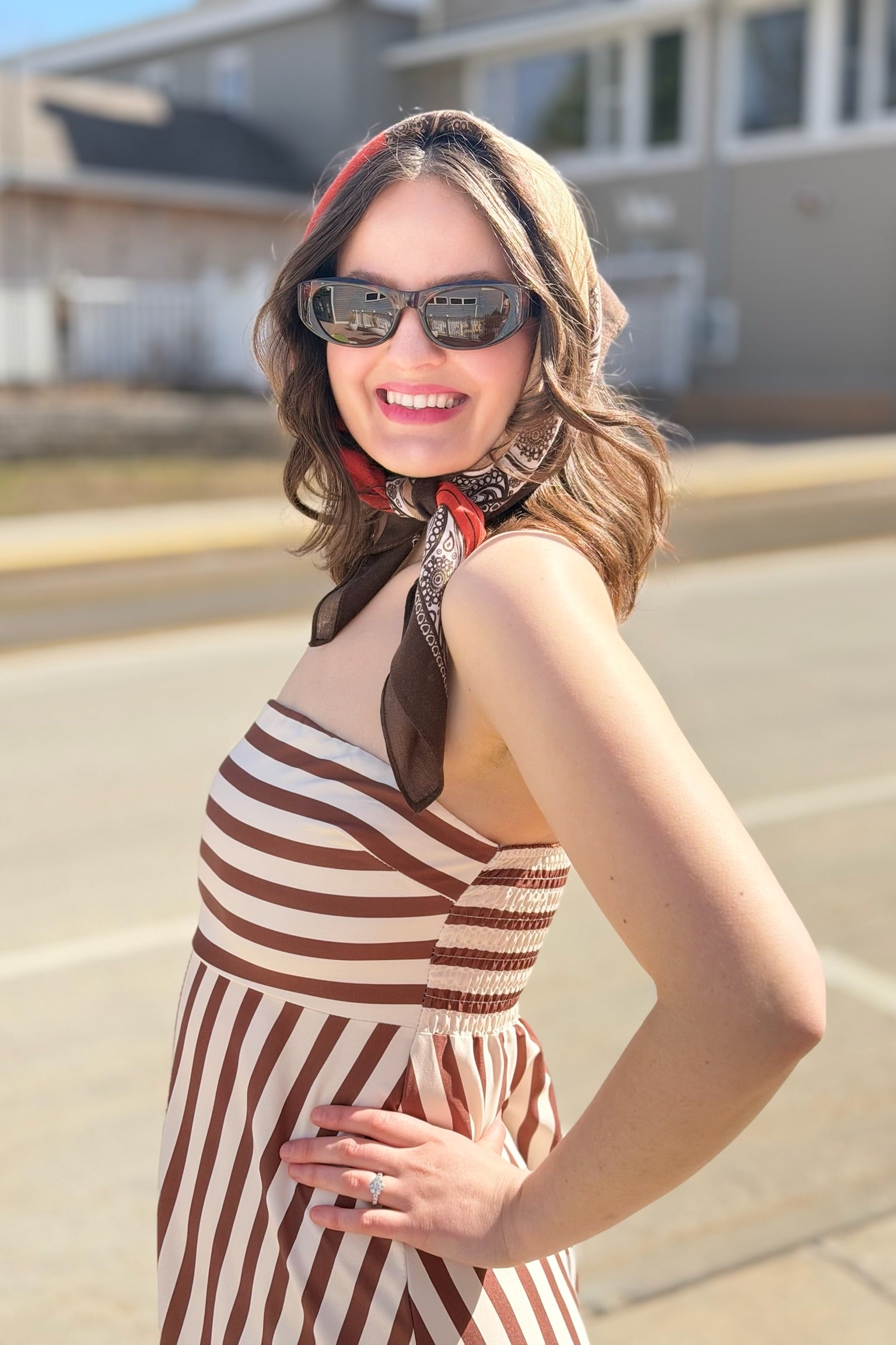 Classic Stripe Fit & Flare Bandeau Dress
