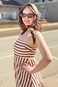 Classic Stripe Fit & Flare Bandeau Dress