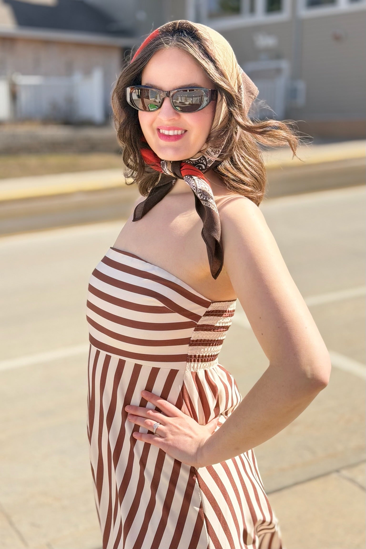 Classic Stripe Fit & Flare Bandeau Dress