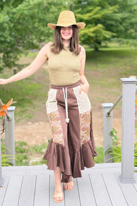 Boho Patchwork Pants - Brown