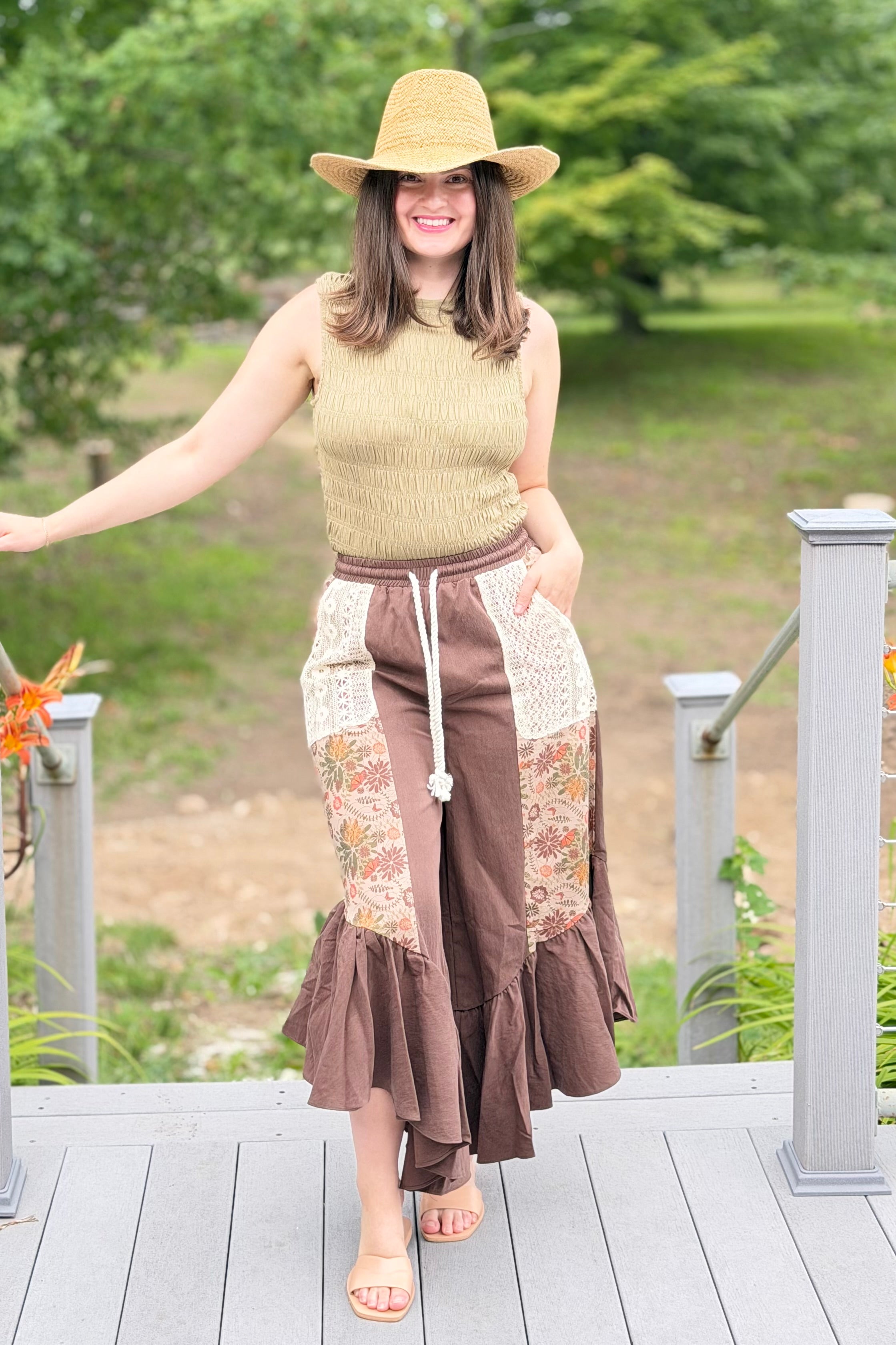 Boho Patchwork Pants - Brown