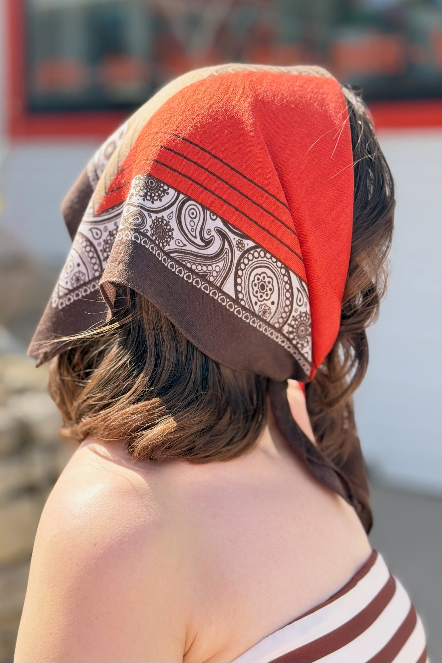 Vintage Herringbone Scarf - Orange