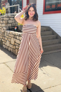 Classic Stripe Fit & Flare Bandeau Dress