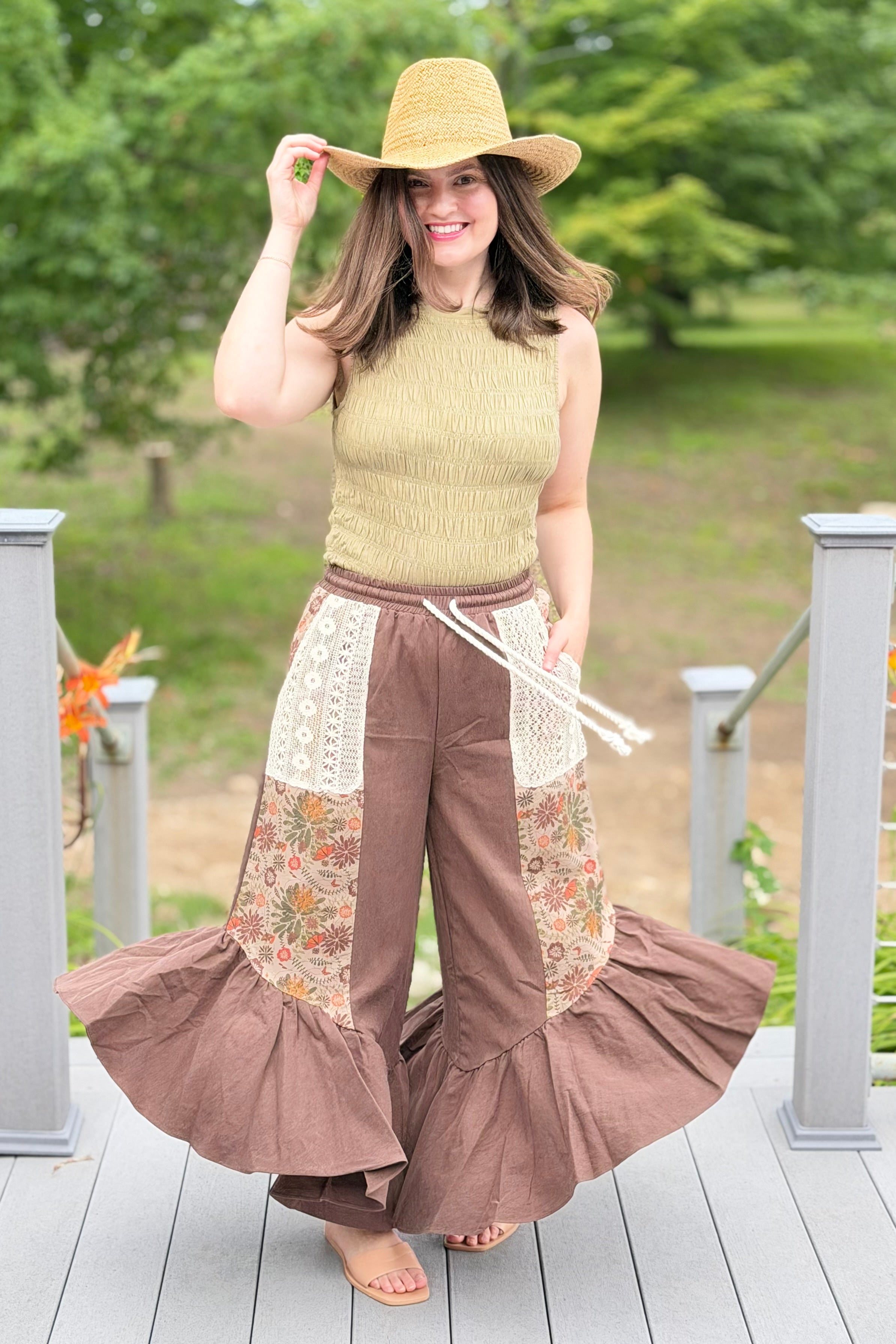Boho Patchwork Pants - Brown