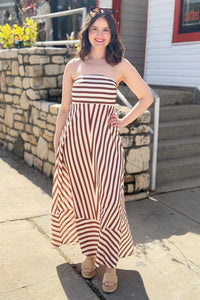 Classic Stripe Fit & Flare Bandeau Dress