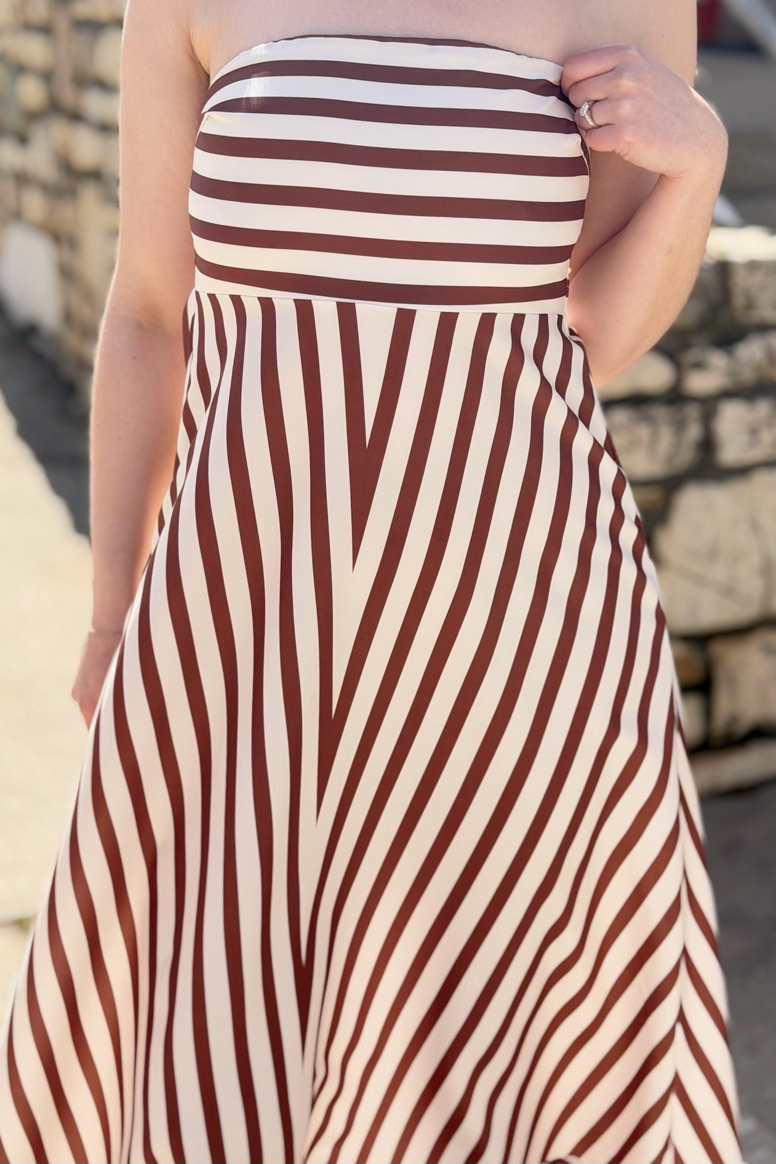 Classic Stripe Fit & Flare Bandeau Dress