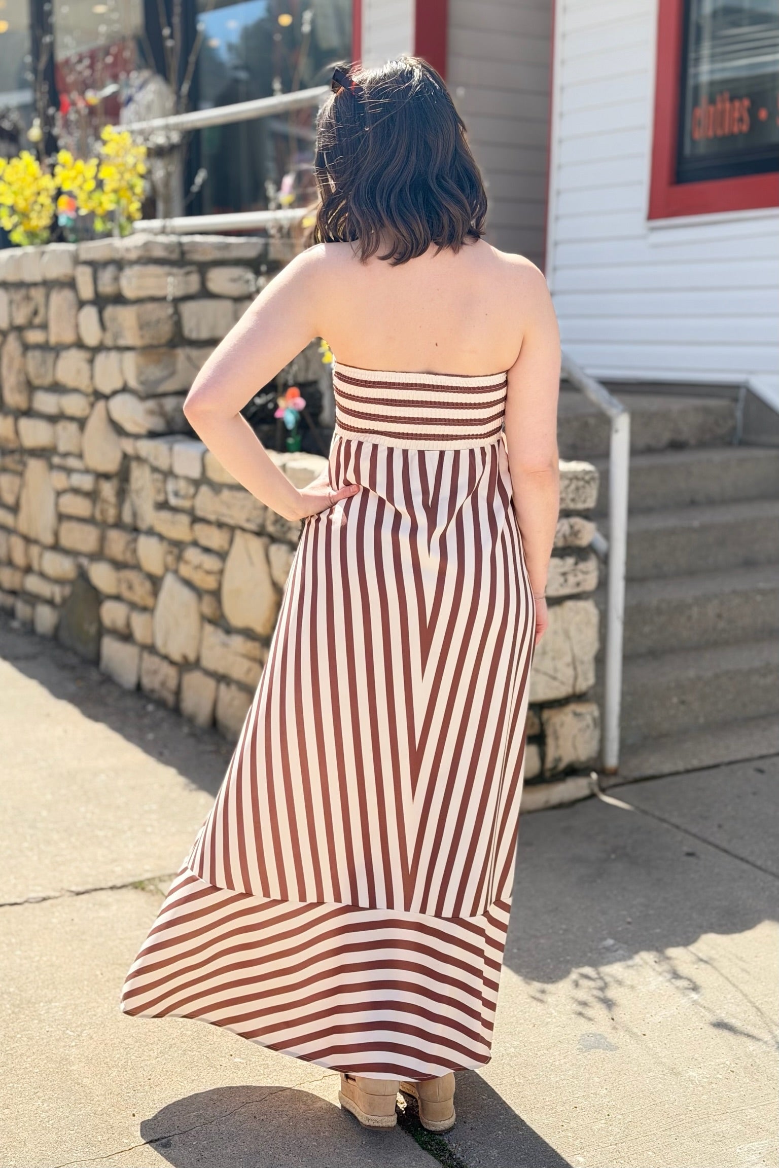 Classic Stripe Fit & Flare Bandeau Dress