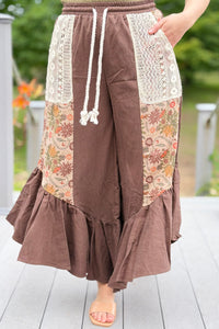 Boho Patchwork Pants - Brown