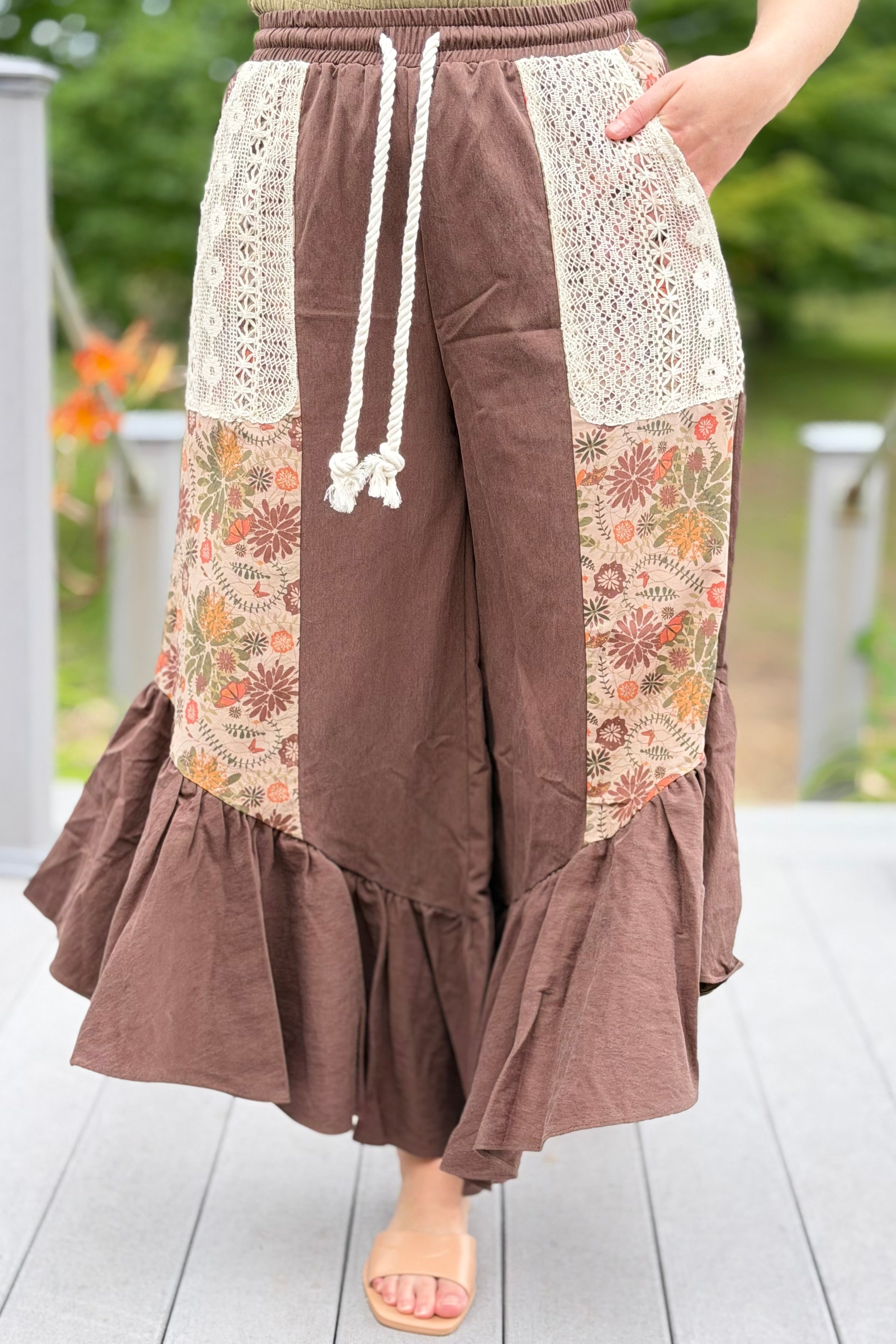 Boho Patchwork Pants - Brown