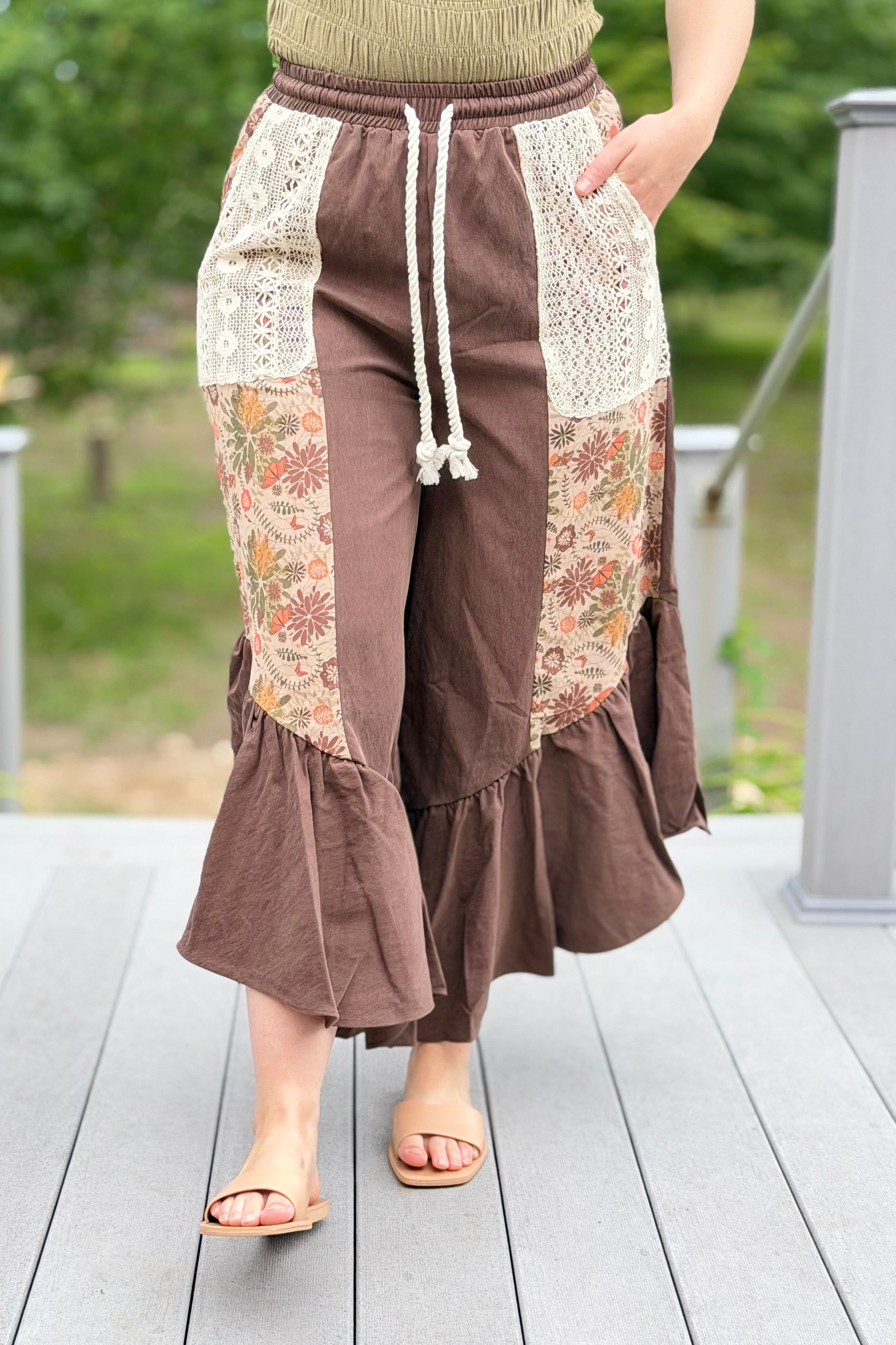 Boho Patchwork Pants - Brown