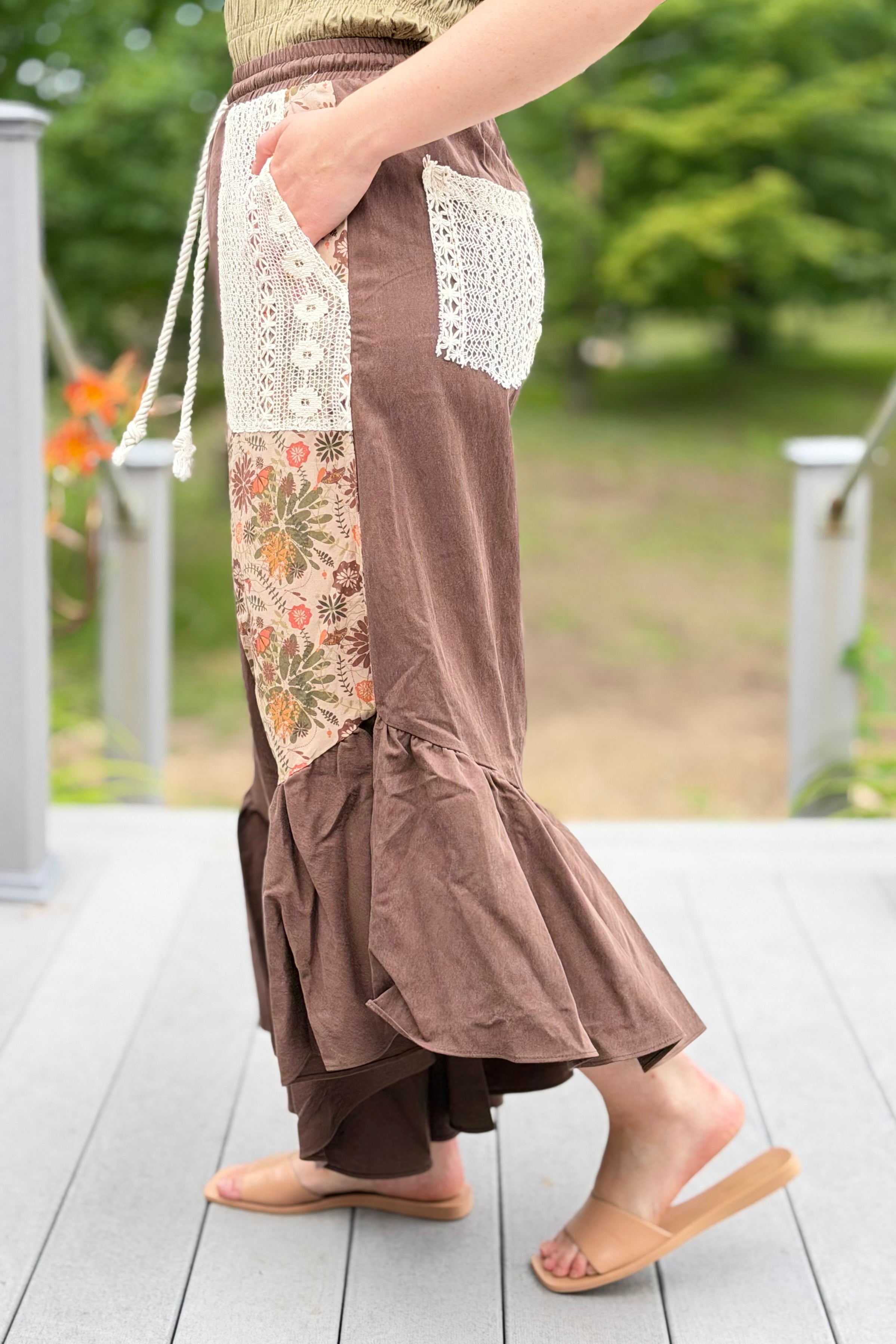 Boho Patchwork Pants - Brown