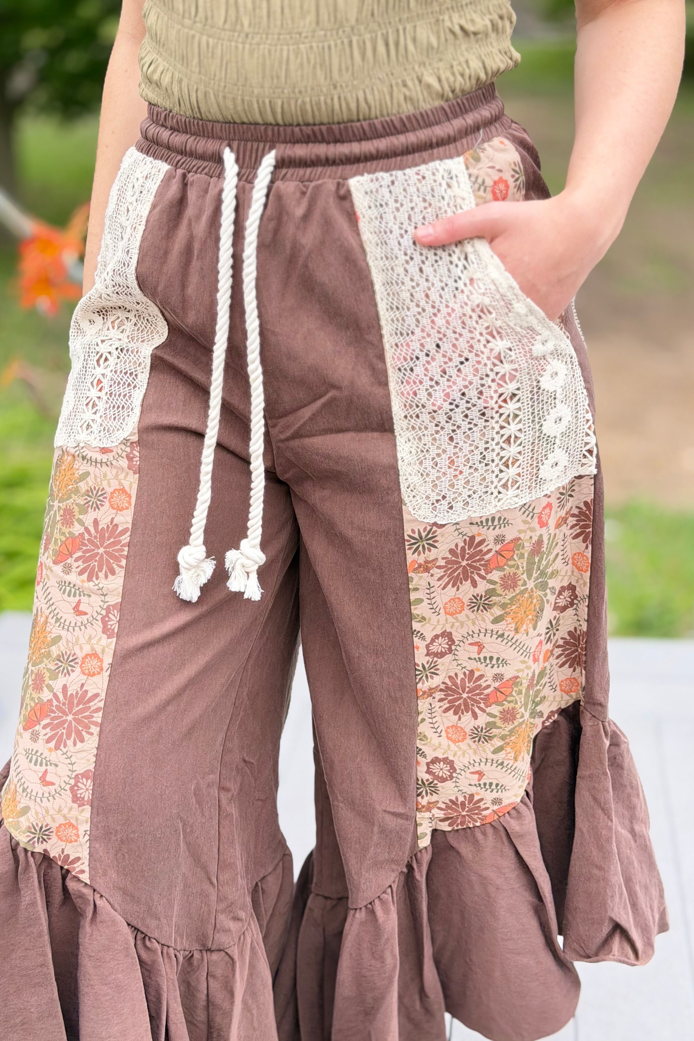 Boho Patchwork Pants - Brown