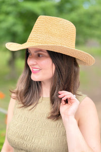 Straw Braided Sun Cowboy Hat - Khaki