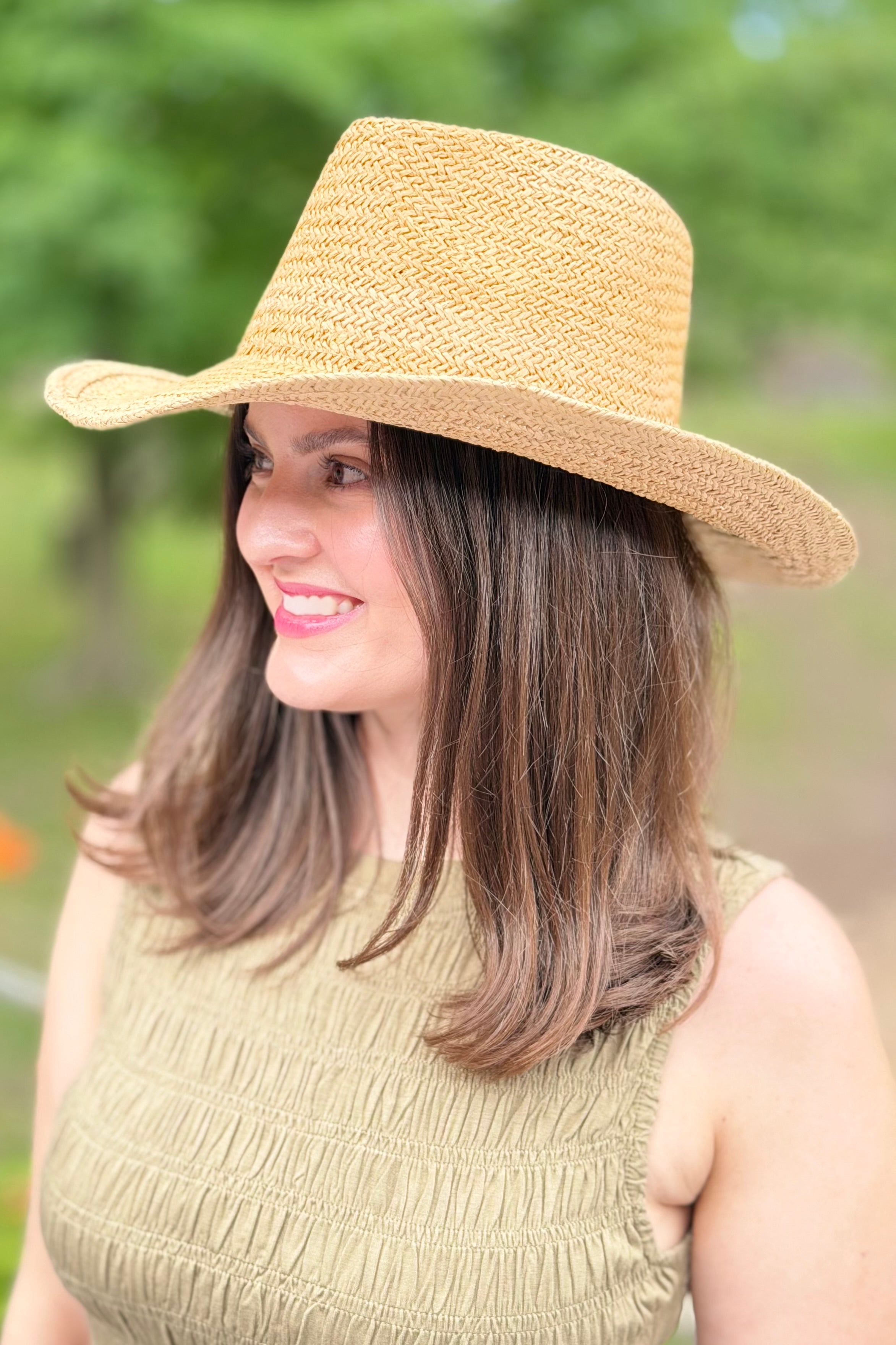 Straw Braided Sun Cowboy Hat - Khaki