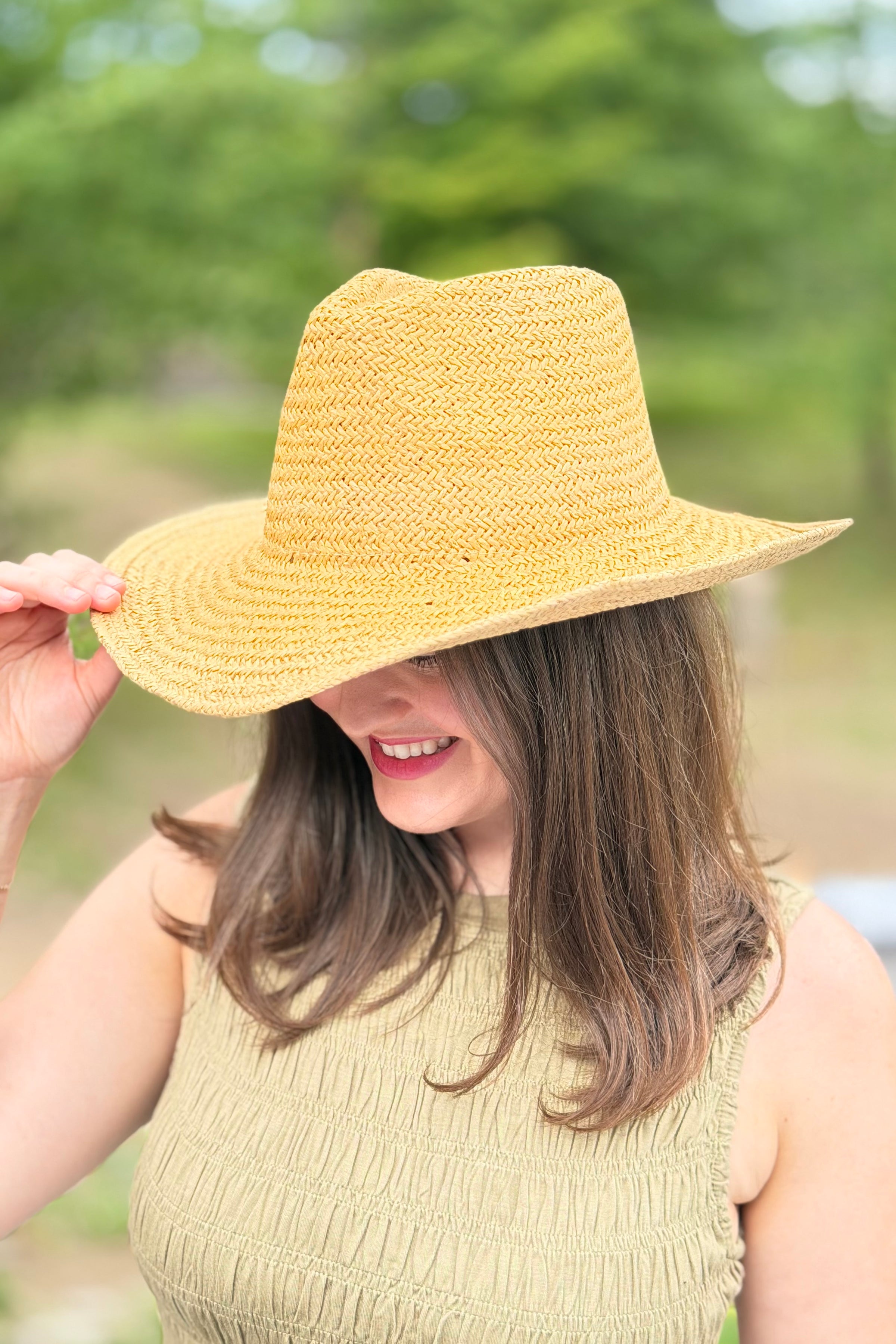 Straw Braided Sun Cowboy Hat - Khaki