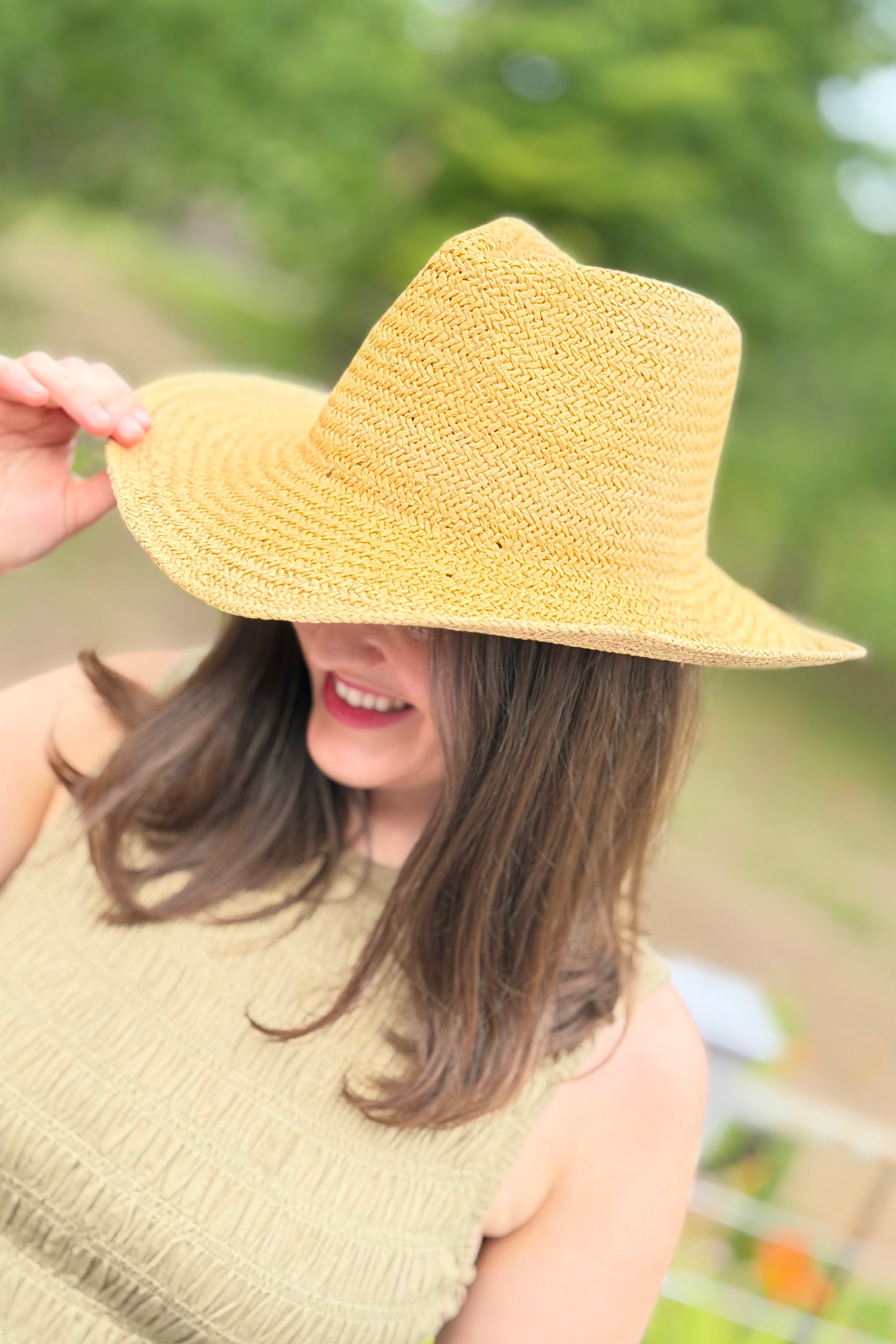 Straw Braided Sun Cowboy Hat - Khaki