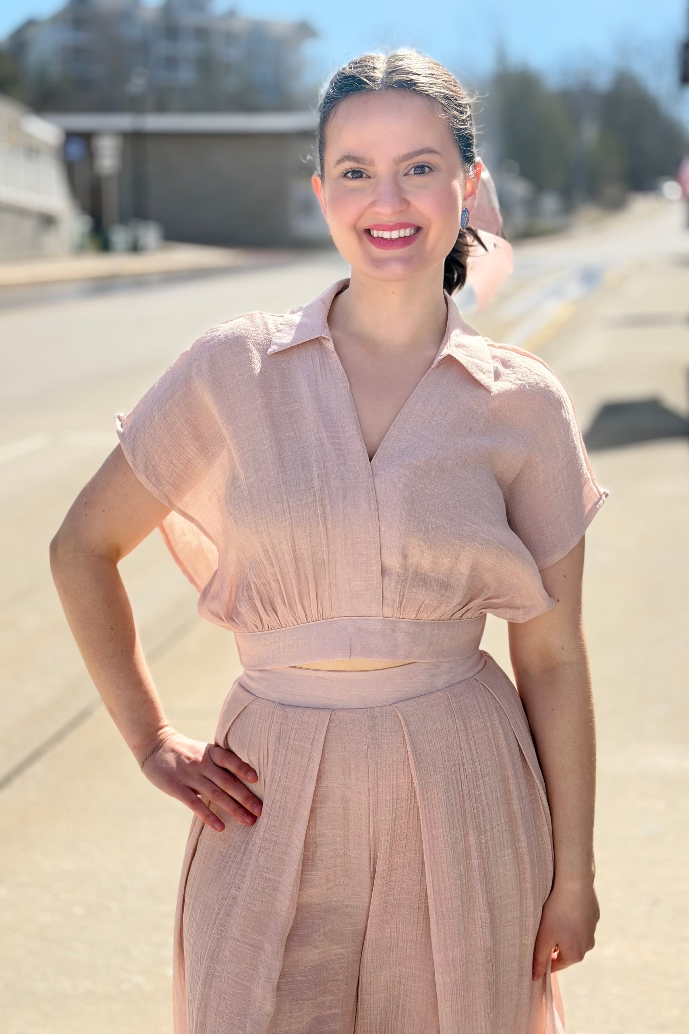 Collared Wrap Top - Almond