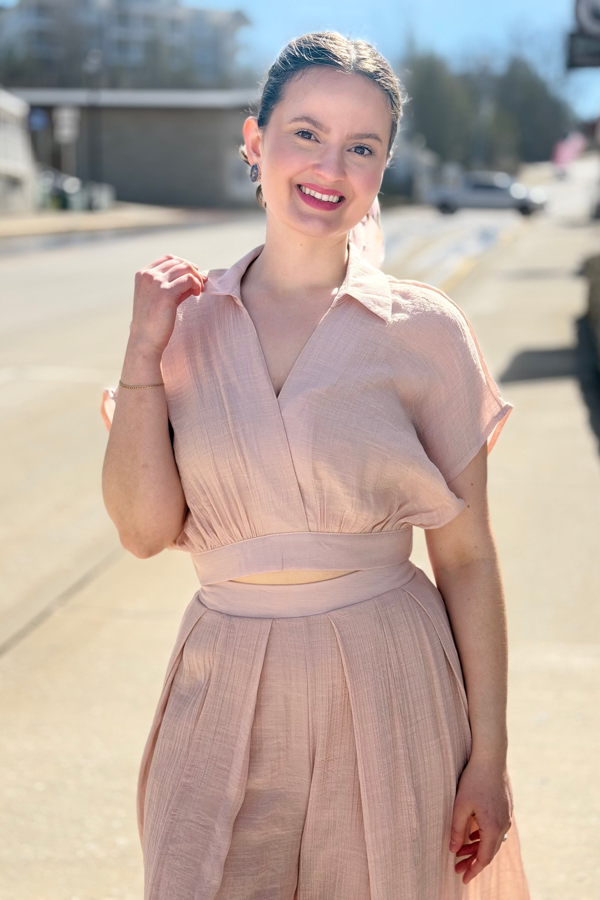 Collared Wrap Top - Almond