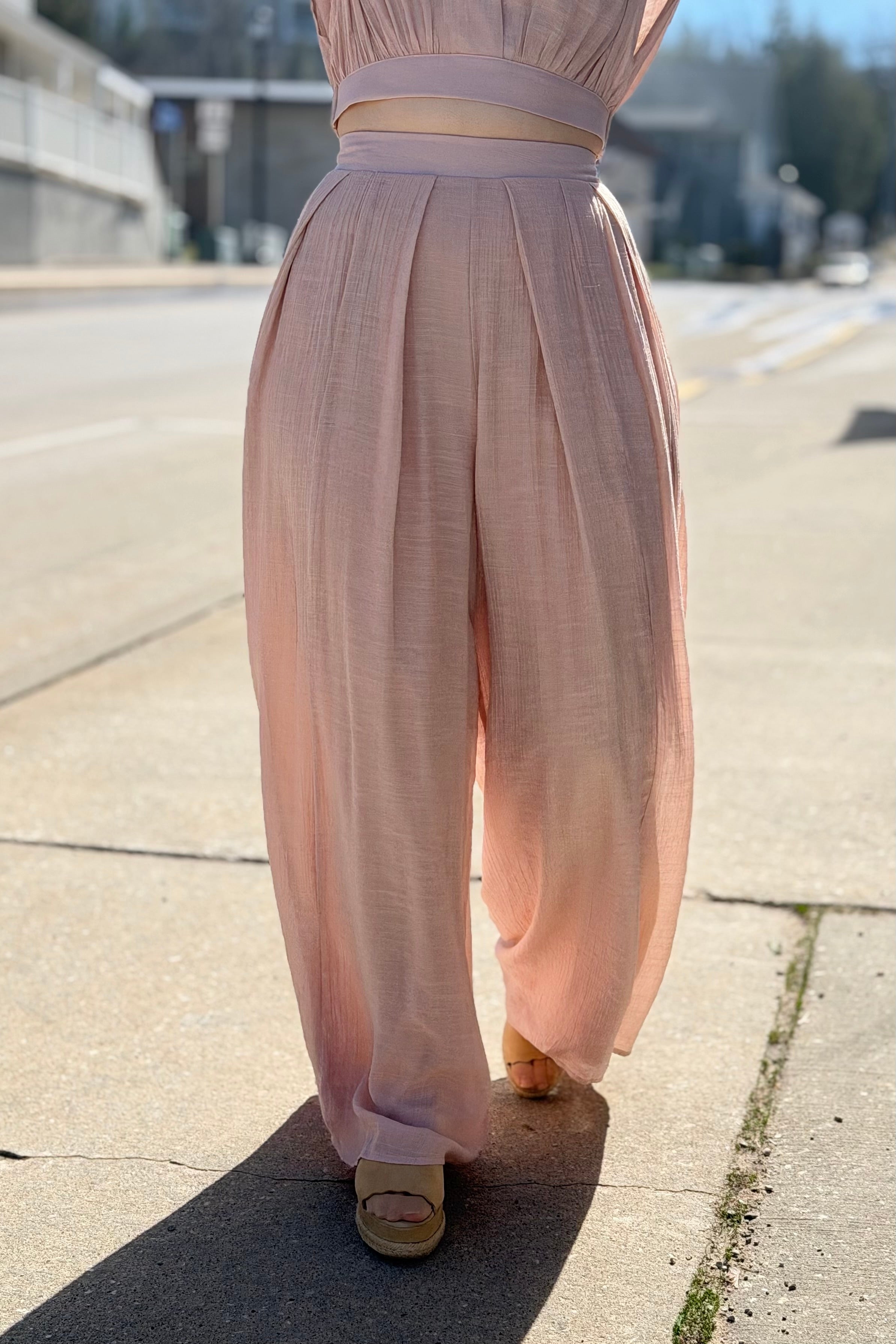Flowy Wide-Leg Pants - Almond