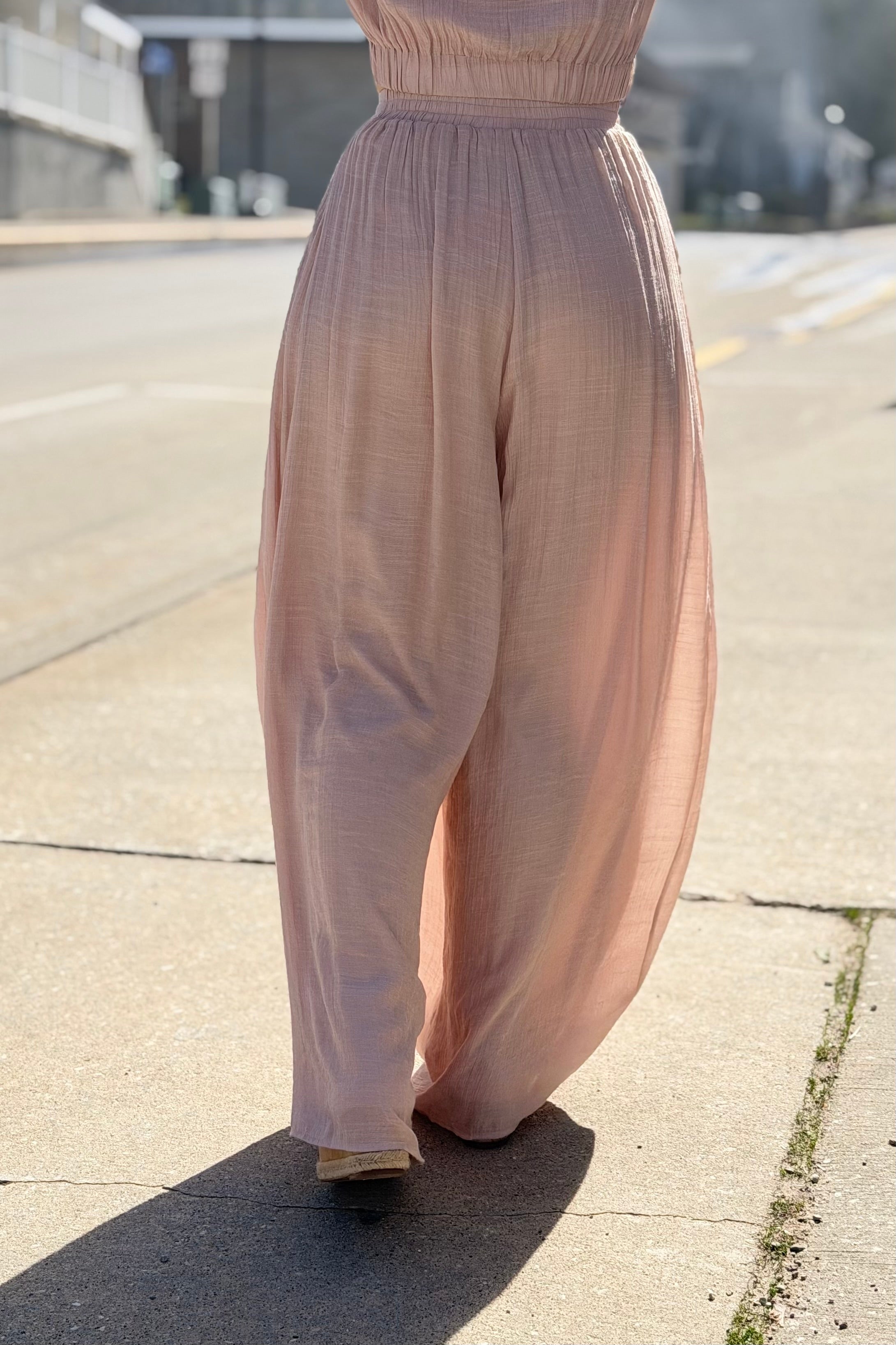 Flowy Wide-Leg Pants - Almond
