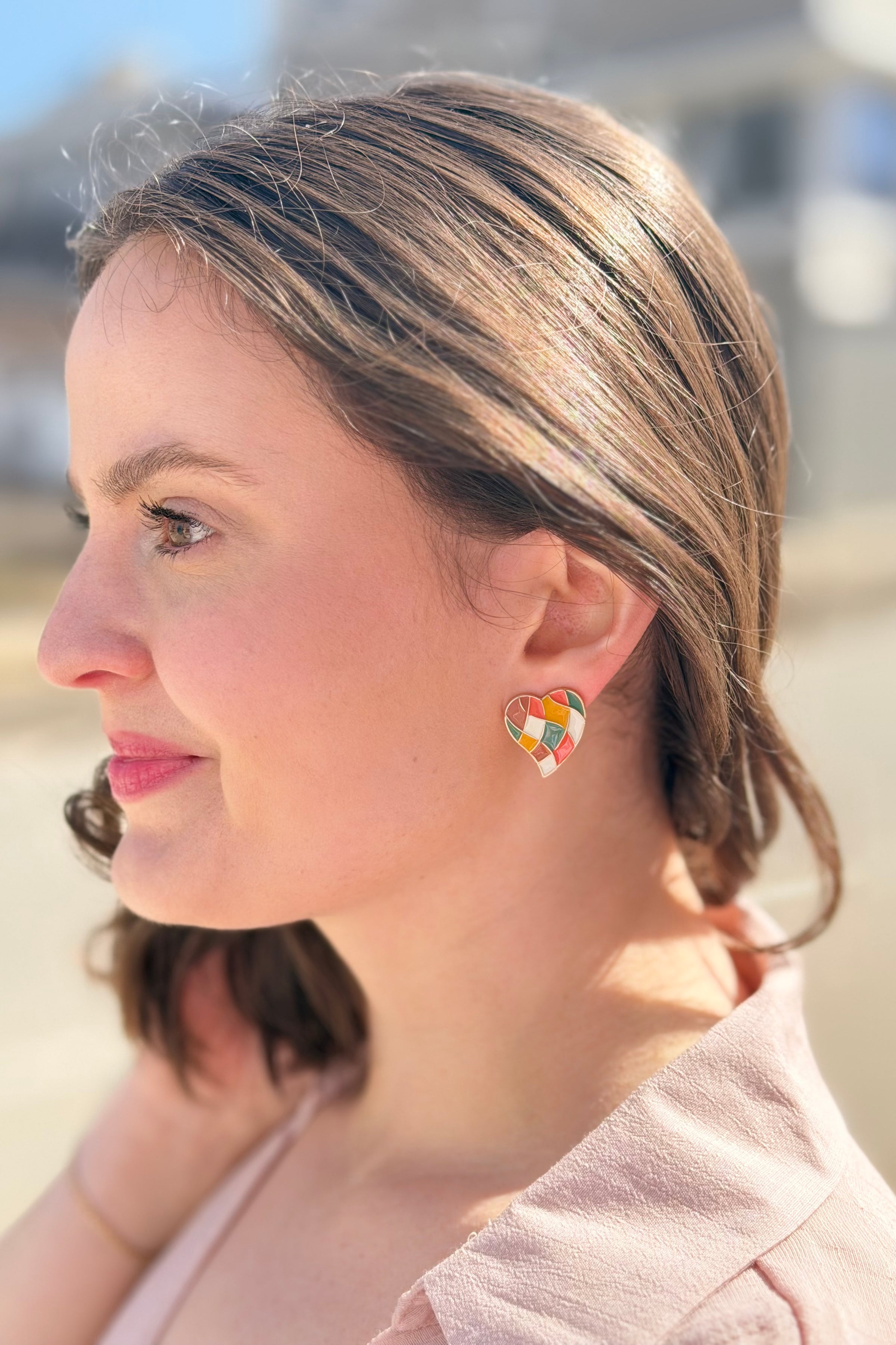 Colorful Heart Design Enamel Drop Earrings