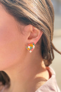 Colorful Heart Design Enamel Drop Earrings
