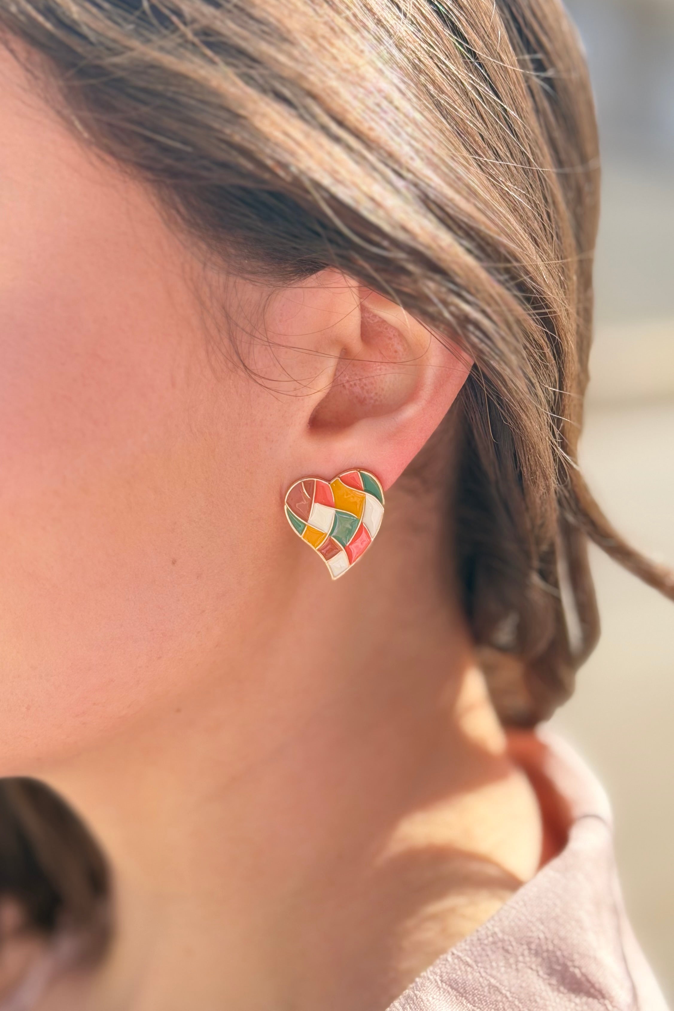 Colorful Heart Design Enamel Drop Earrings