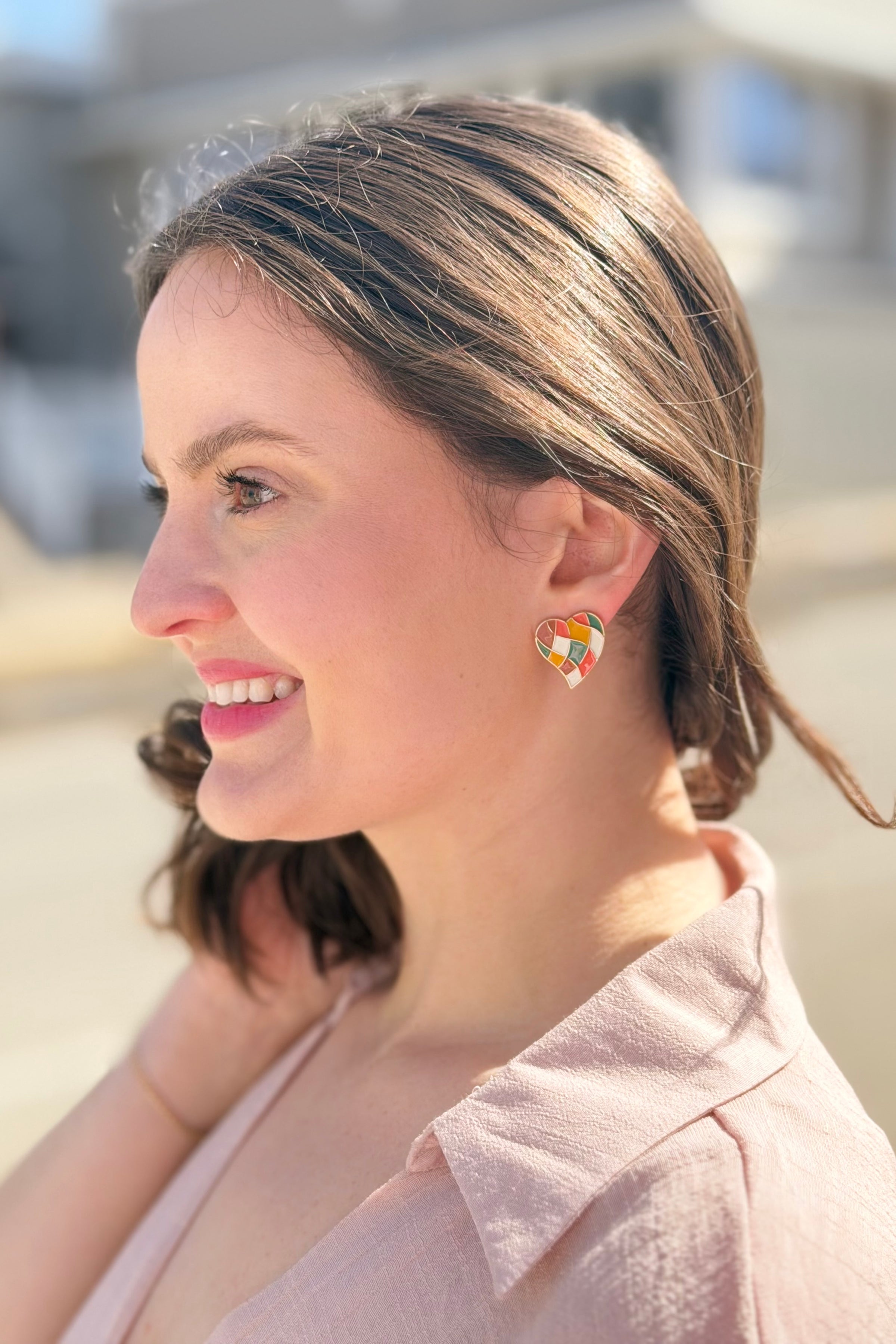 Colorful Heart Design Enamel Drop Earrings