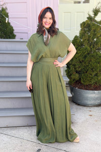 Collared Wrap Top - Olive