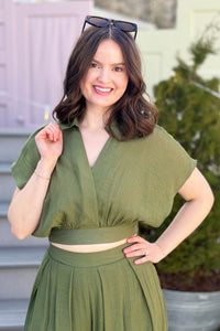 Collared Wrap Top - Olive