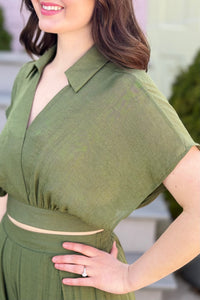 Collared Wrap Top - Olive