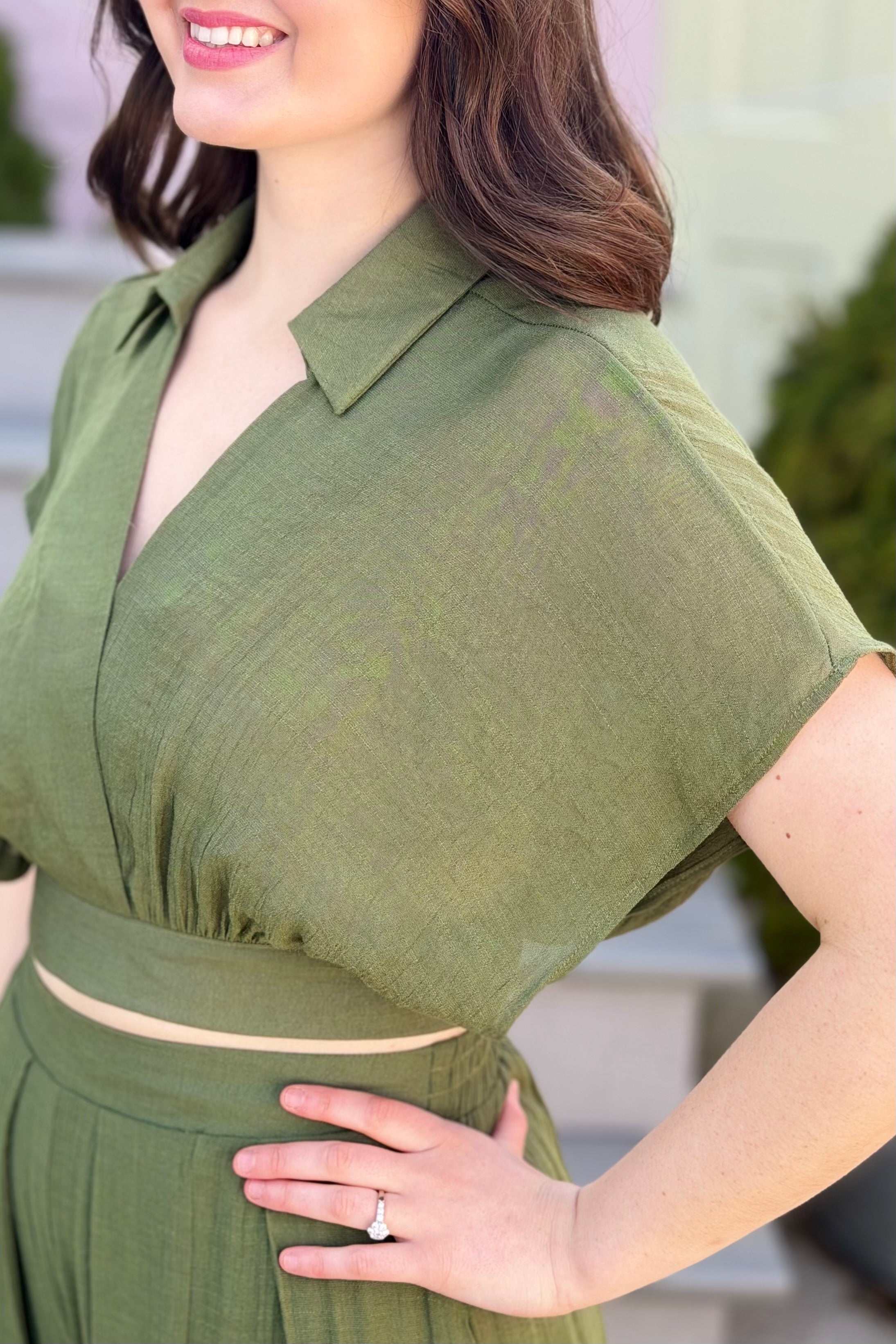 Collared Wrap Top - Olive