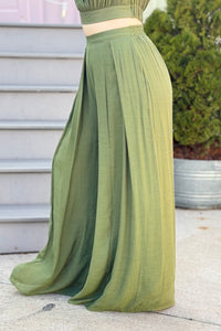 Flowy Wide-Leg Pants - Olive