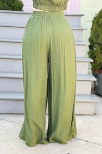 Flowy Wide-Leg Pants - Olive