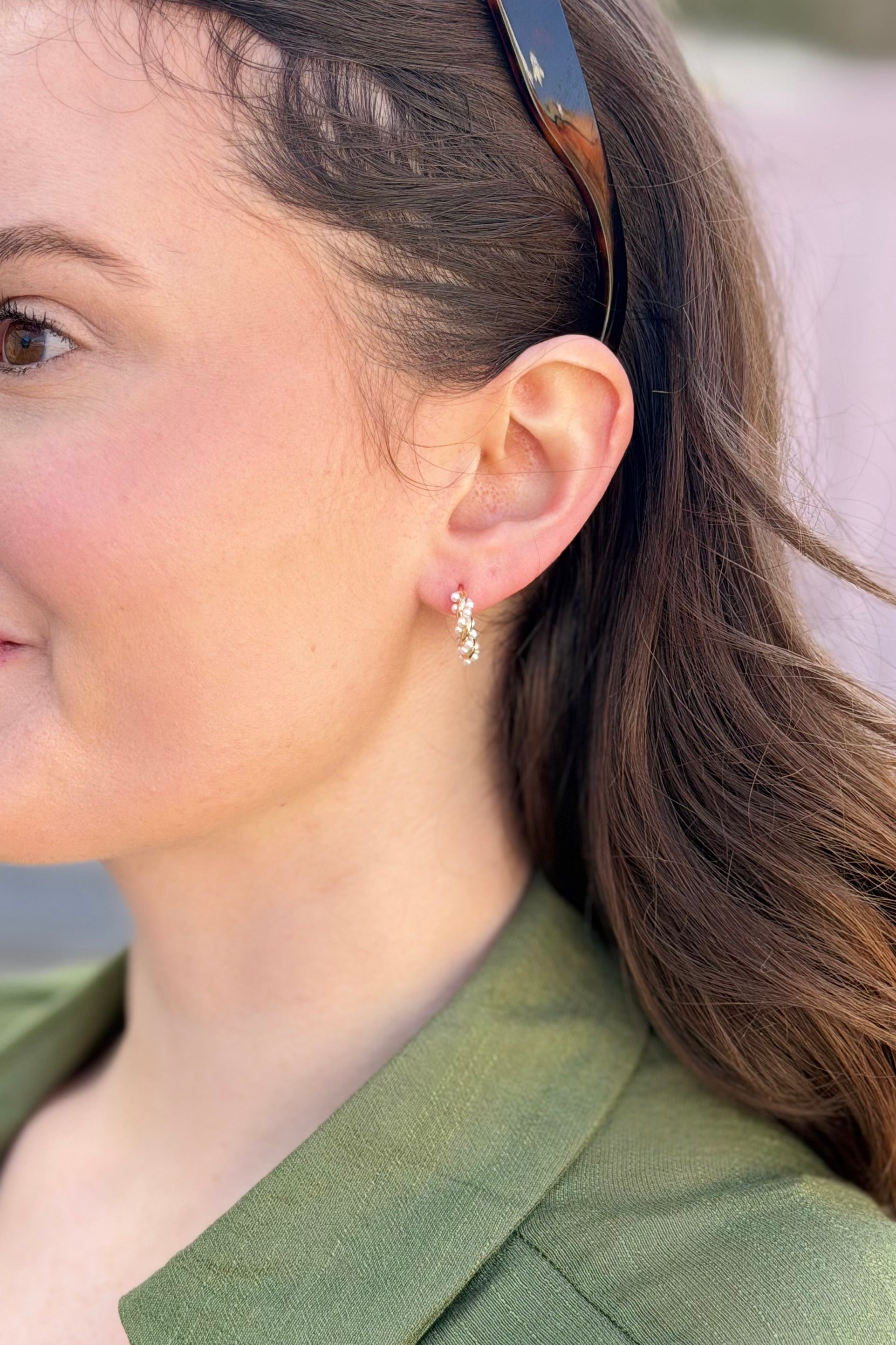 Elegant French Inspired Pearl Hoop Earrings