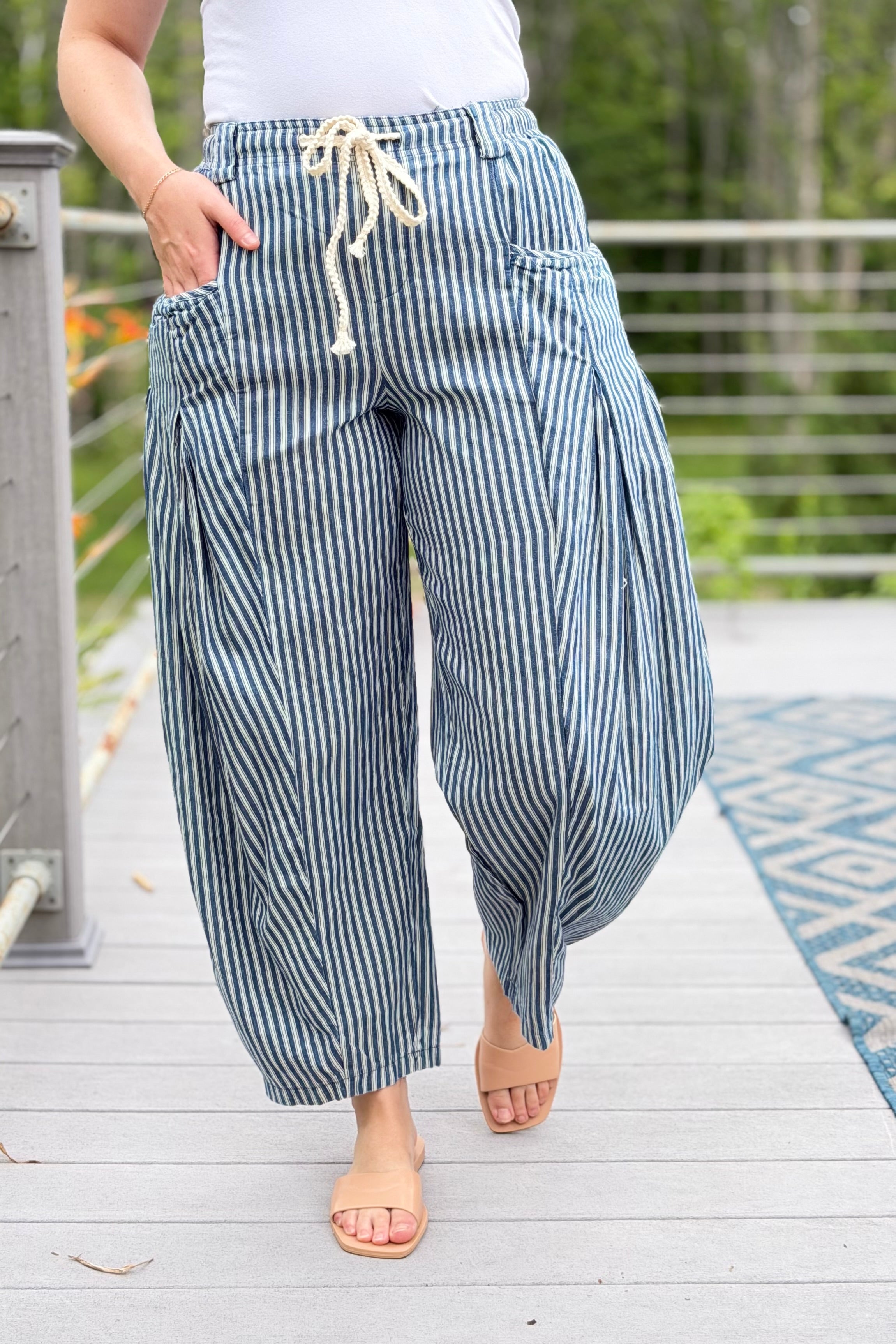 Stripe Chambray Pants - Pin Stripe Denim